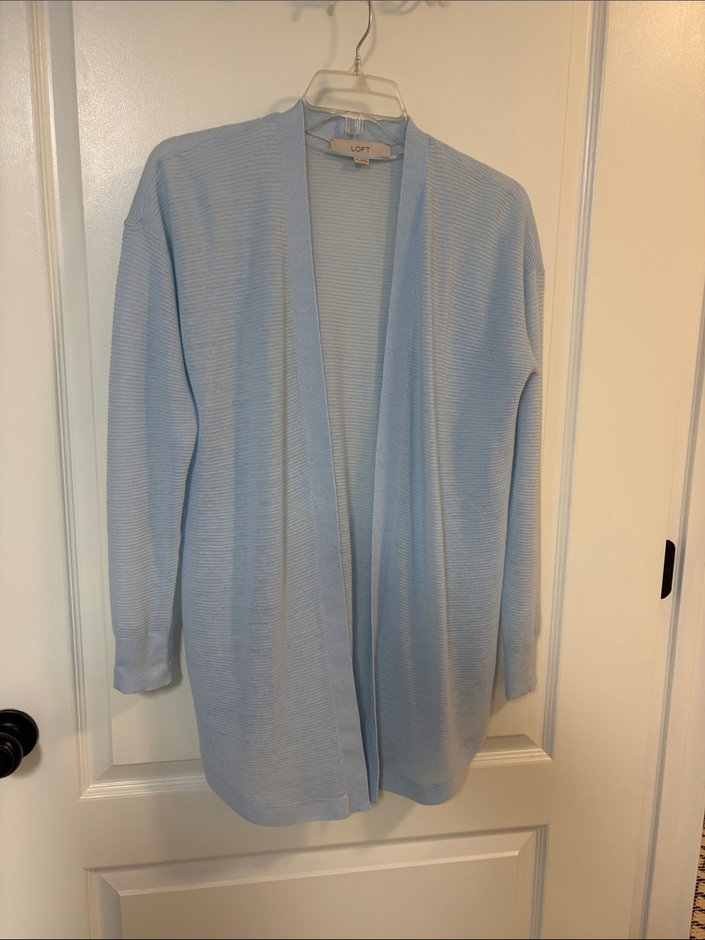LOFT Pale Blue Open-Front Ribbed Cardigan